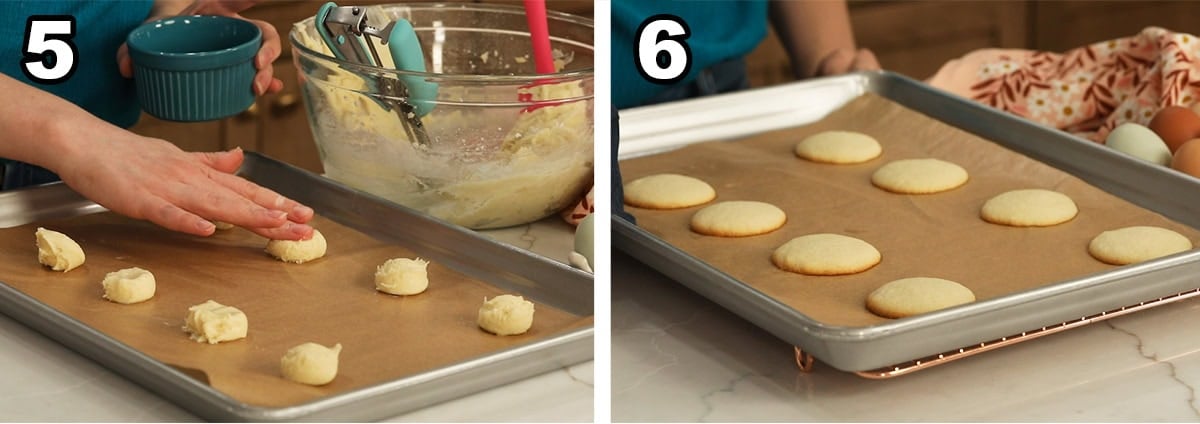 Flattening and baking the berger cookies - 2 photos