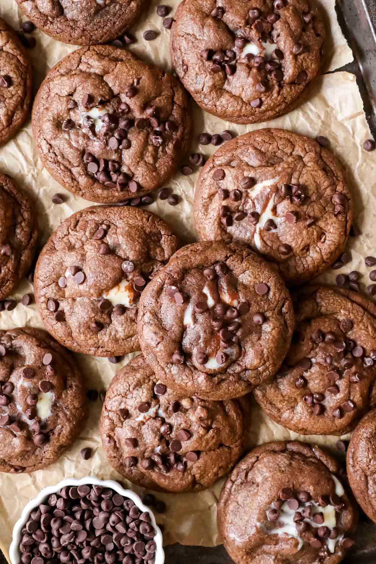 Overhead view of black bottom cookies.