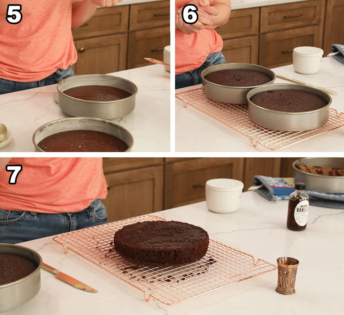 3 photos showing how to bake the sourdough cake