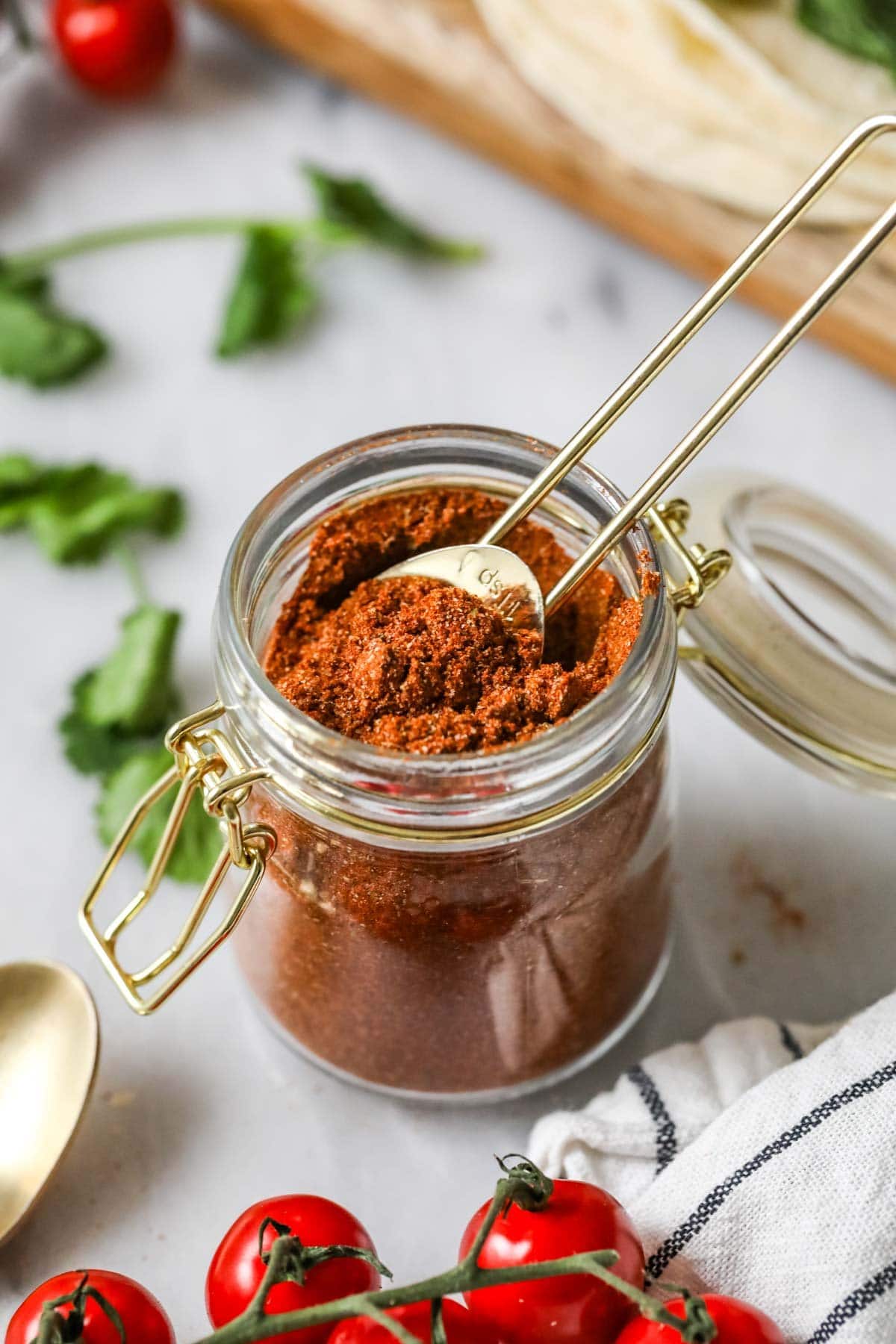 A teaspoon of taco seasoning made from homemade taco seasoning.
