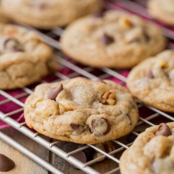 Close-up view of banana cookies on a cooling rack.