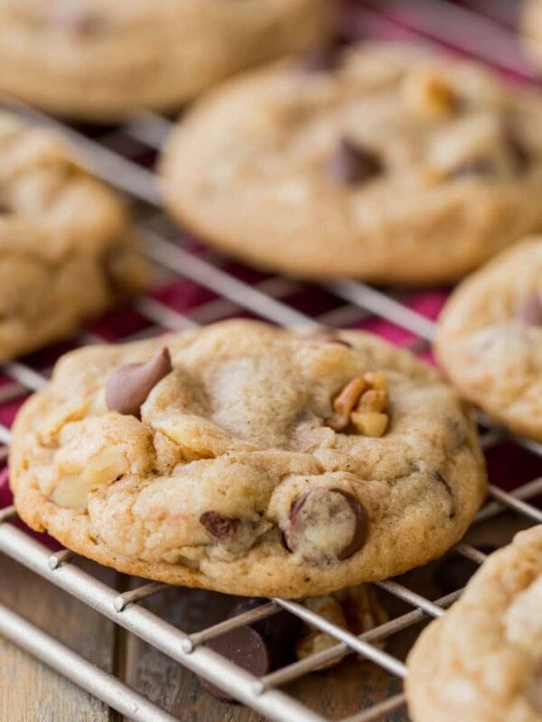 Close-up view of banana cookies on a cooling rack.