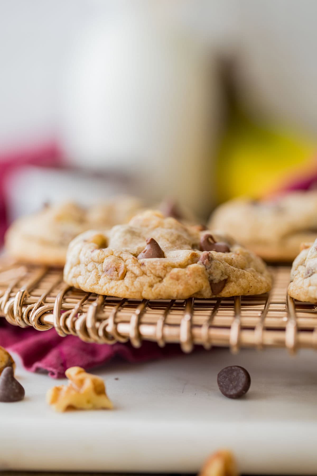 Close-up of a banana cookie on a cooling rack.