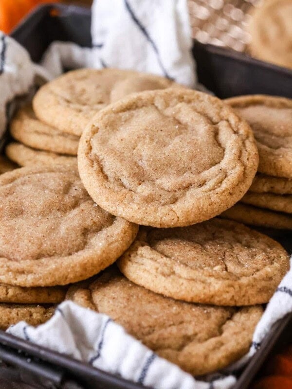 Pumpkin spice cookies in a towel lined pan.