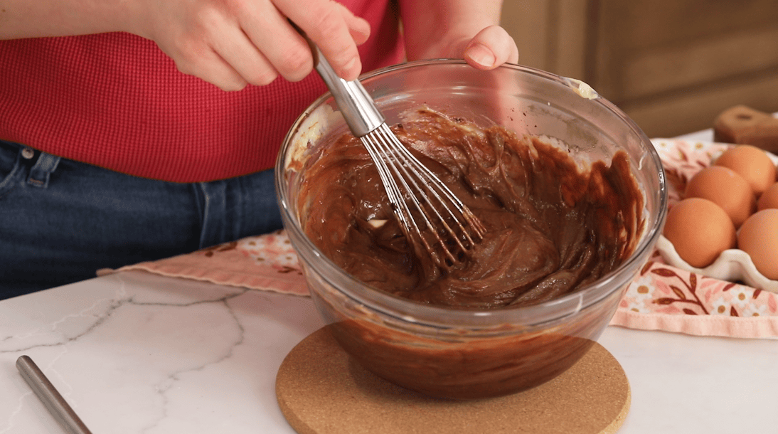 Chocolate pastry cream after whisking in the butter and chopped chocolate.