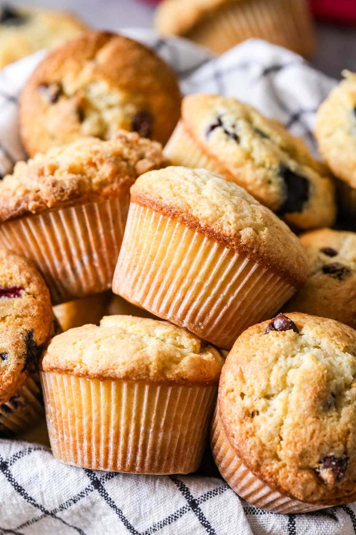 Pile of different flavored muffins all made from the same basic muffin recipe.