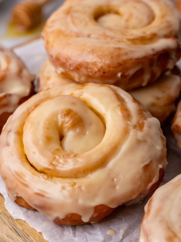 Close-up view of homemade honey buns.