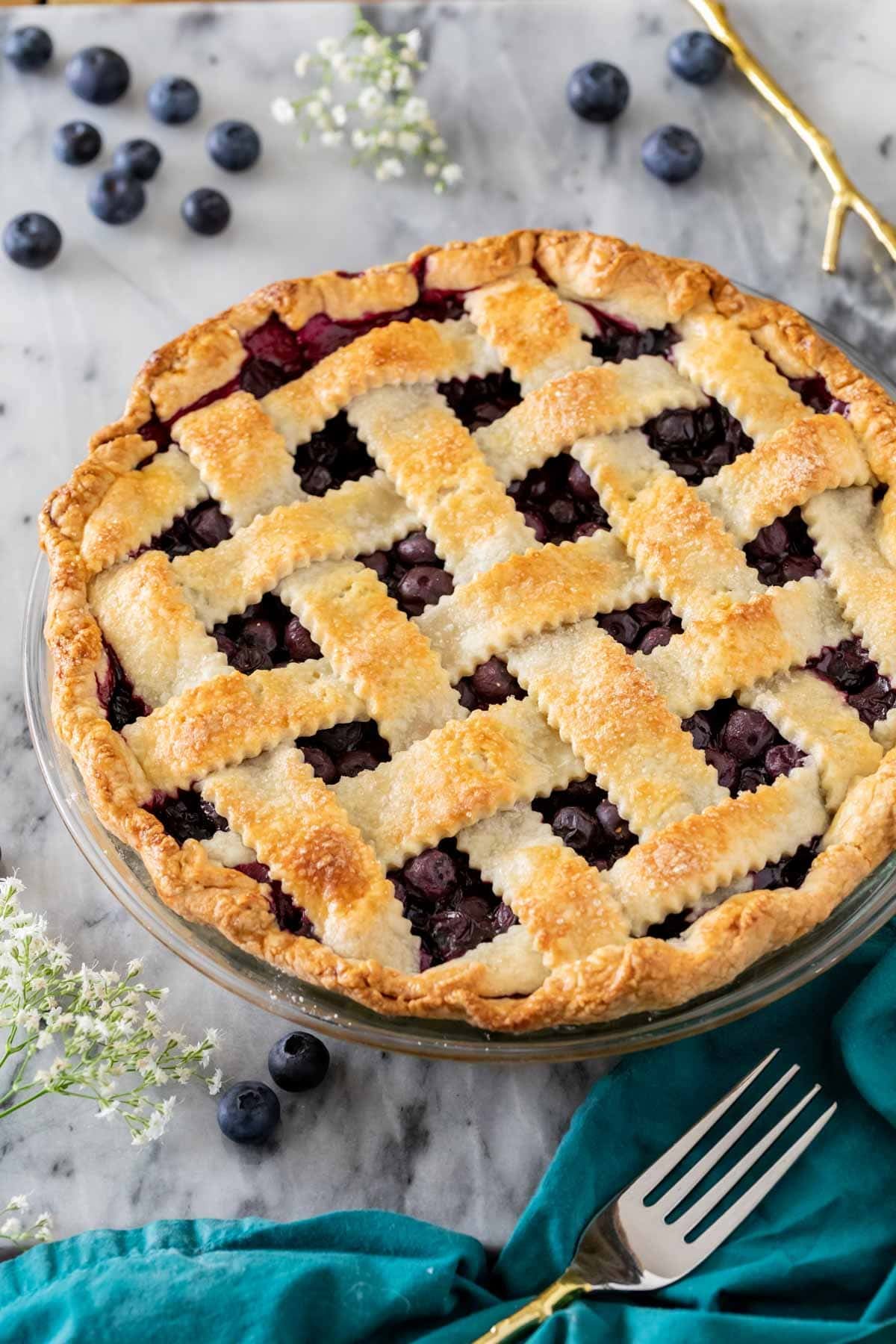 Baked pie with a lattice pie crust.